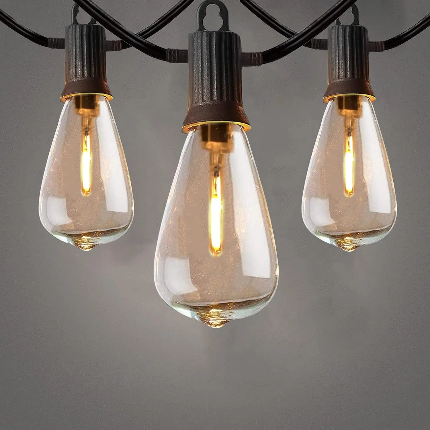 100FT (30M) Outdoor String Lights Mains Powered, Garden String Lights with 50 2Pcs LED Filaments Vintage Bulbs, Waterproof IP65 2700K Warm White for Patio Outside Party Wedding Backyard Terrace