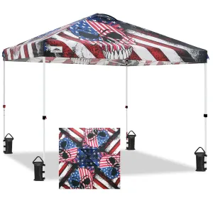 10x10 Pop Up Canopy, Straight Leg Pop Up Tent, Americana Skull