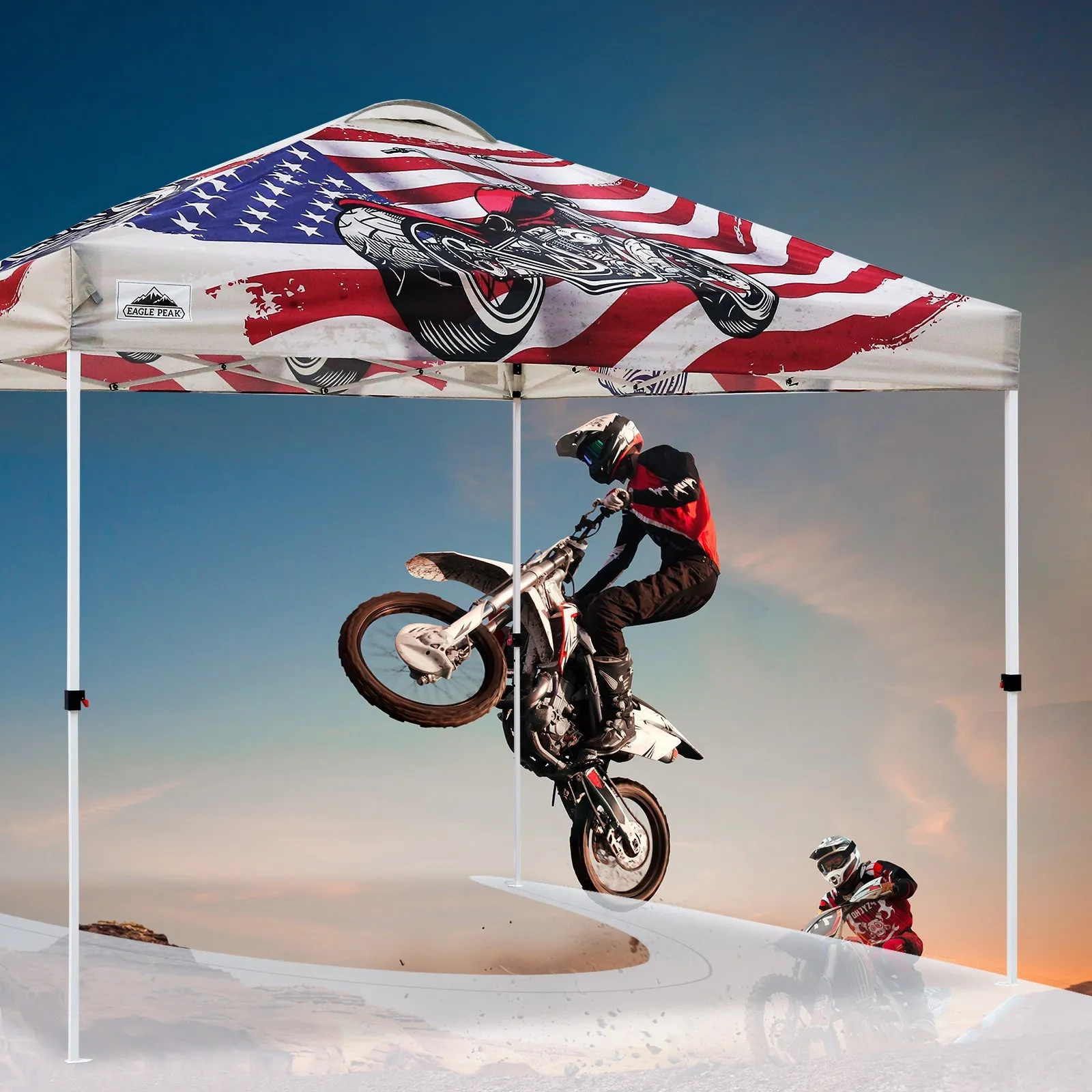 10x10 Pop Up Canopy, Straight Leg Pop Up Tent, Motorcycle Skull