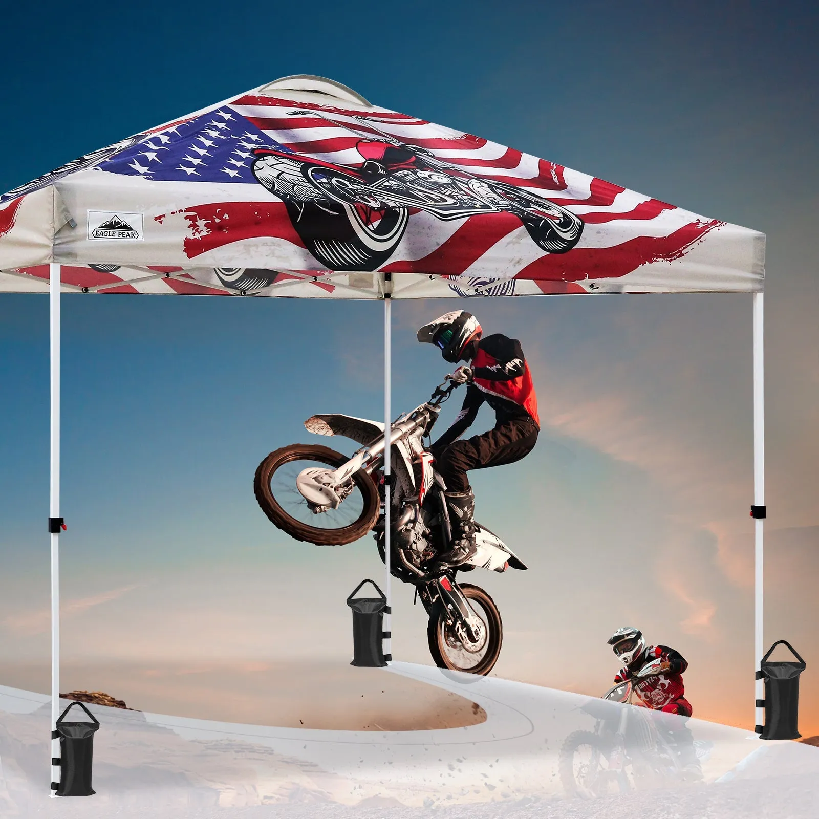 10x10 Pop Up Canopy, Straight Leg Pop Up Tent, Motorcycle Skull