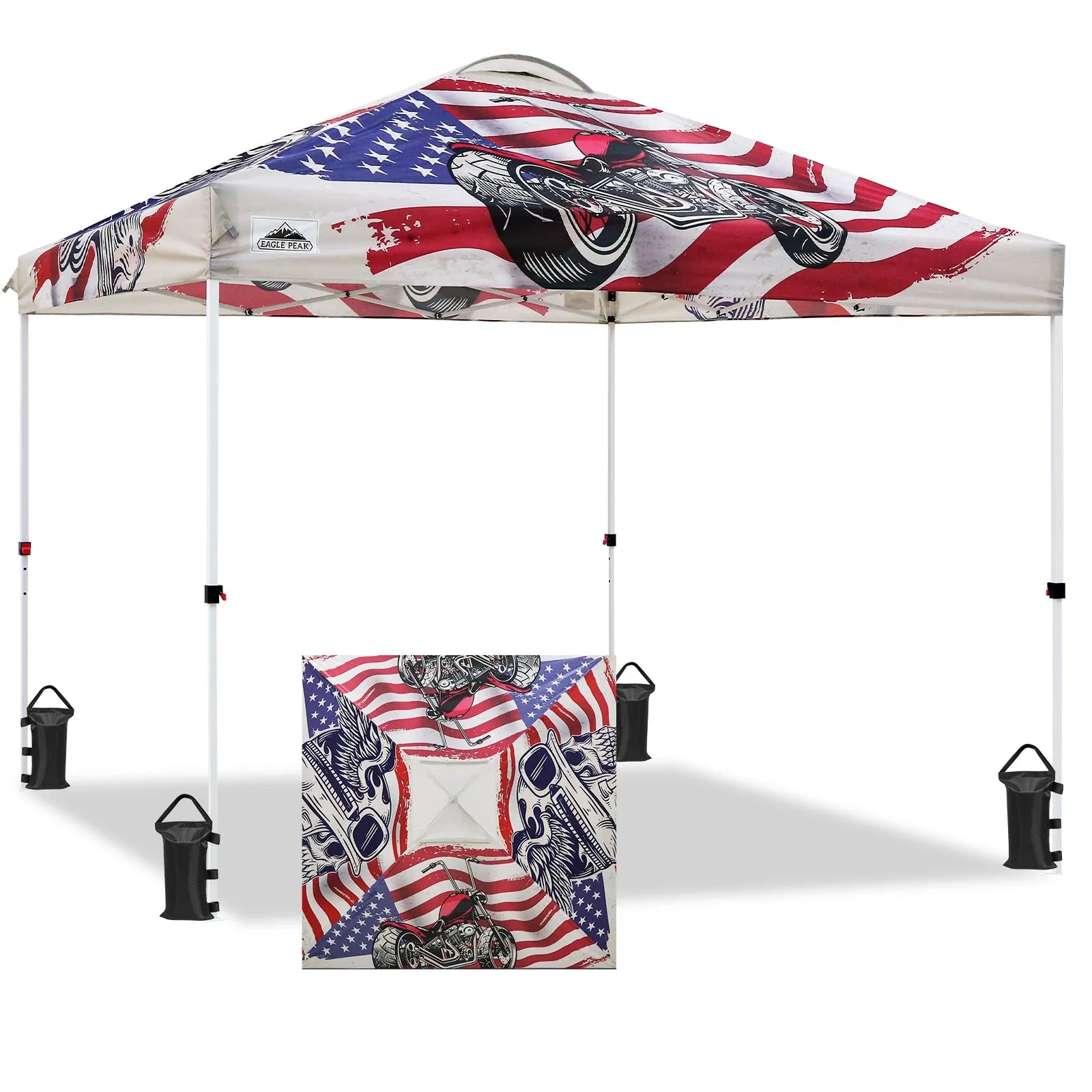 10x10 Pop Up Canopy, Straight Leg Pop Up Tent, Motorcycle Skull