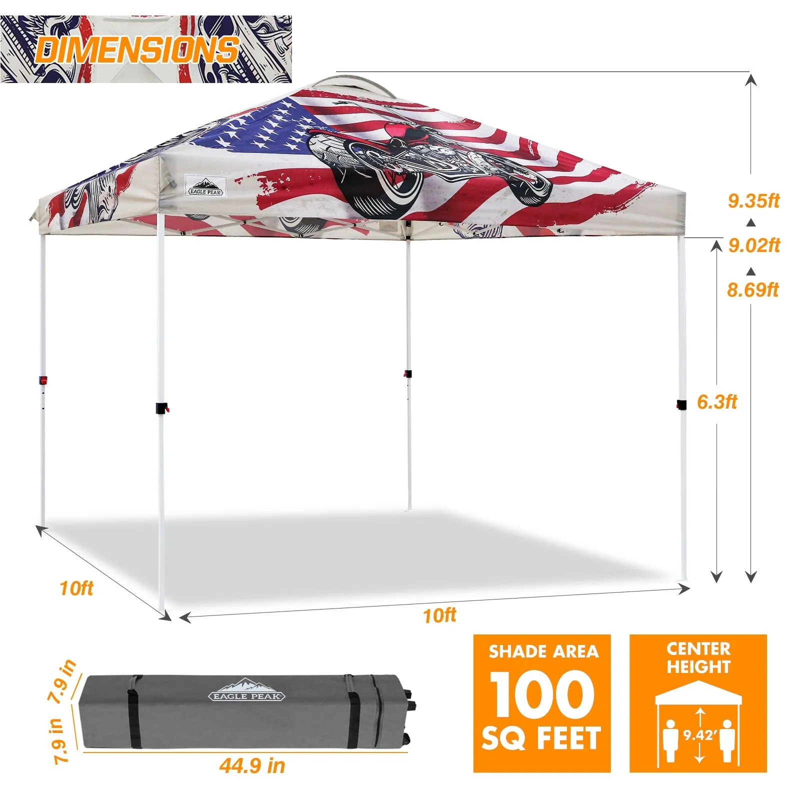 10x10 Pop Up Canopy, Straight Leg Pop Up Tent, Motorcycle Skull