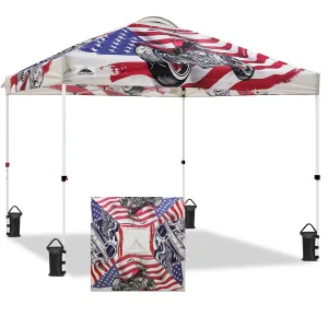 10x10 Pop Up Canopy, Straight Leg Pop Up Tent, Motorcycle Skull