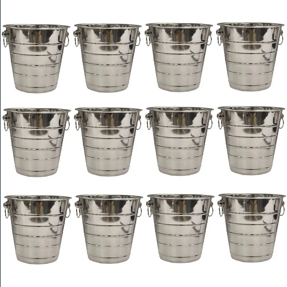 12 Pc Ice Bucket Cooler Stainless Steel Drink Holder Wine Champagne Handle 5 Qt