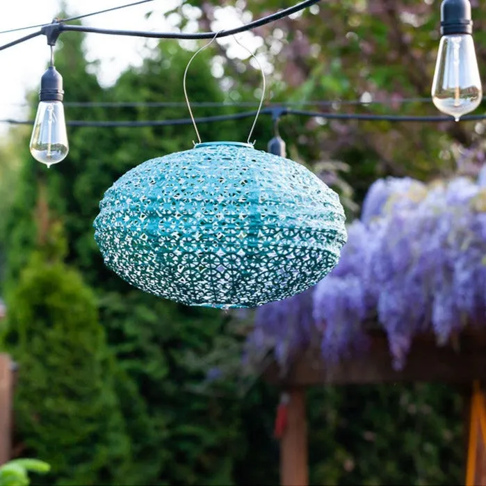 14" Stella Oval Punch Solar Lantern