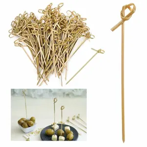 200 Ct Bamboo Knotted Skewers Disposable Cocktail Party Sticks With Knot