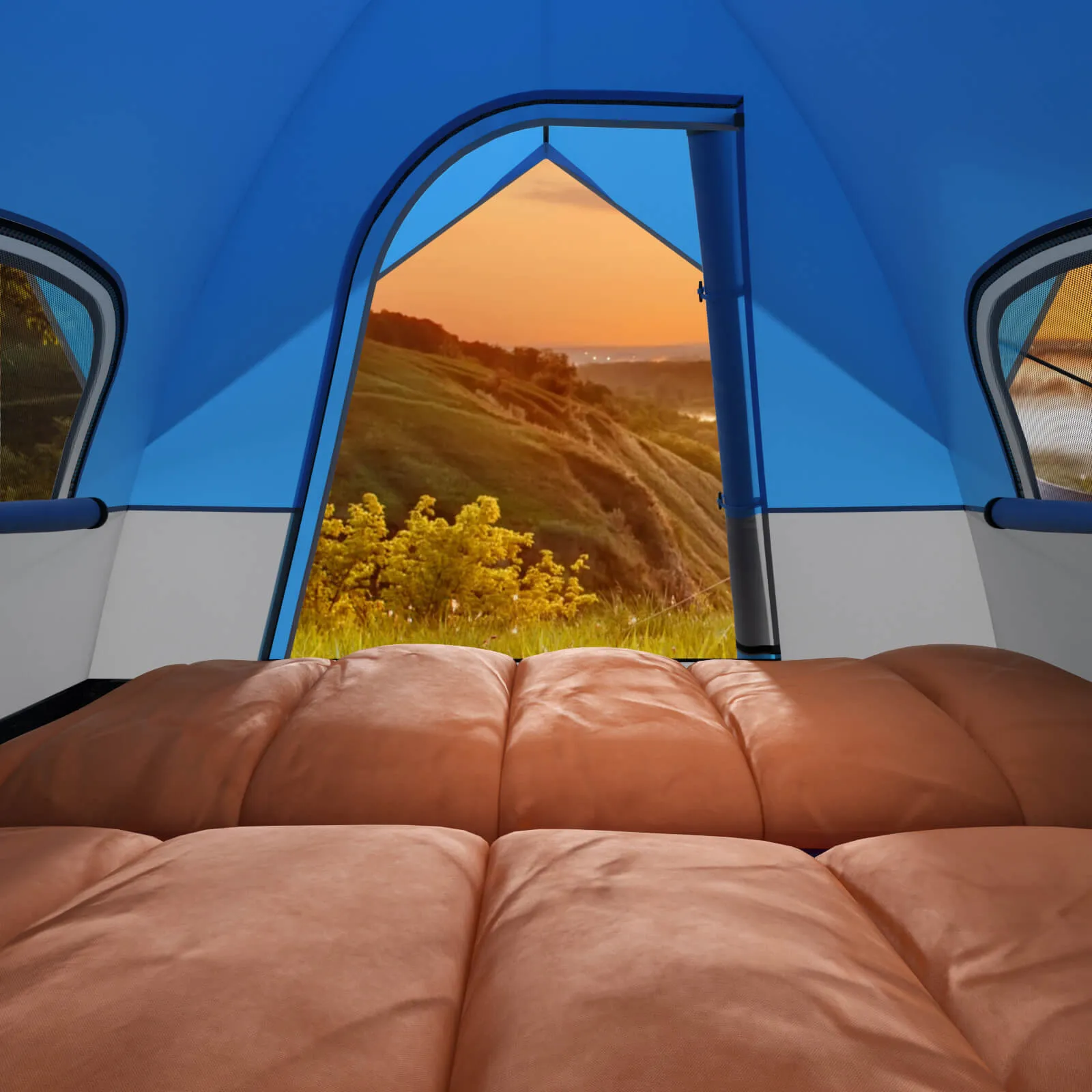 3-Person Outdoor Camping Tent with Removable Floor Mat-Black &amp; Blue