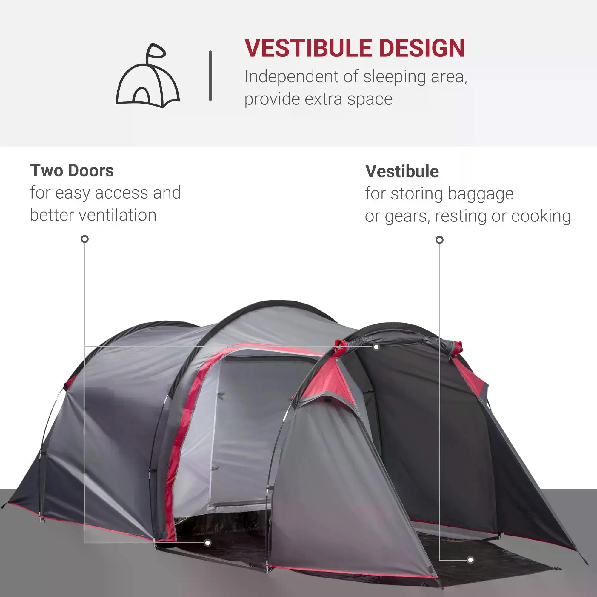 Camping Dome Tent 2 Room for 3-4 Person with Weatherproof Screen Room Vestibule Backpacking Tent Lightweight for Fishing & Hiking Dark Grey