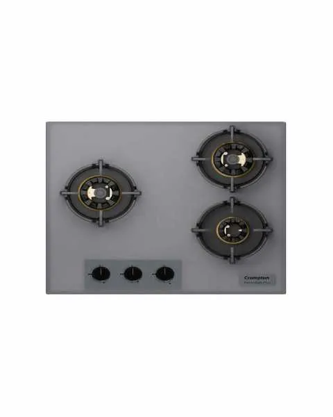 Crompton HOB-SSFB603SP-MBU 60CM Grey 3D Brass Burners with Flame Failure Device (FFD) Auto Ignition (Battery) 8mm Thickness Toughened Glass Built-In Hob