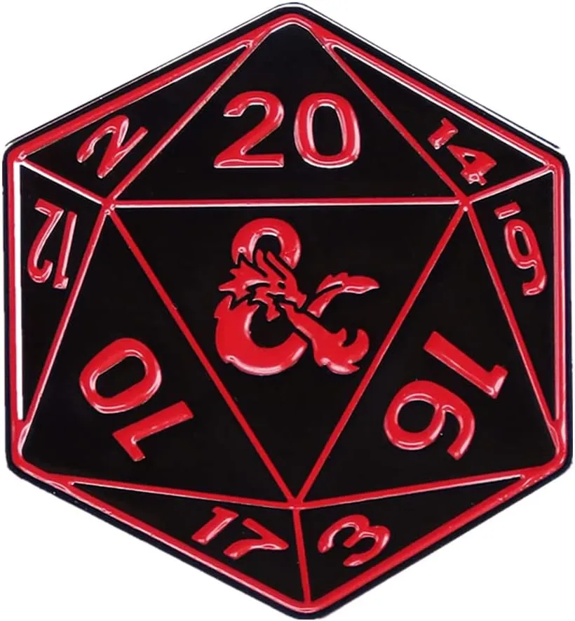 Game TV Movies D20 Pin, Metal Anime Cartoon Pins for Women and Men