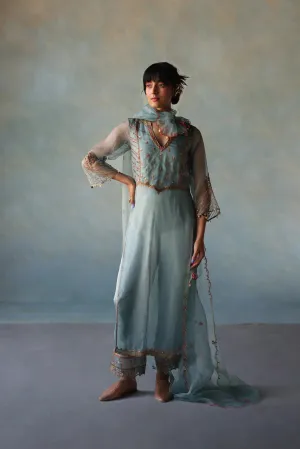 Gul Ice Blue Organza Kurta Set