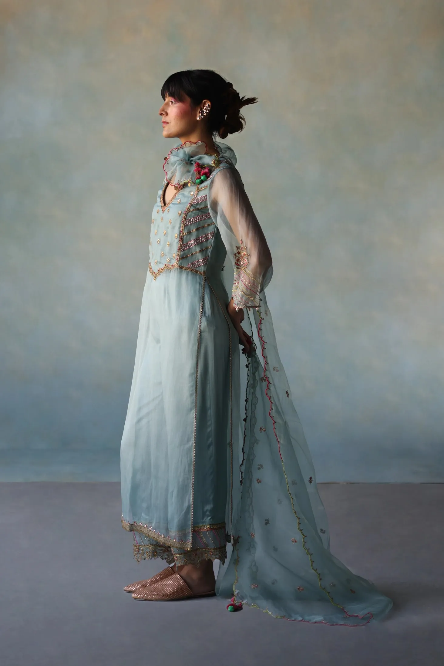 Gul Ice Blue Organza Kurta Set