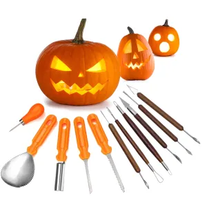 Halloween Pumpkin Carving Tools, 11 Pieces Professional pumpkin cutting supplies tools Kit stainless steel lengthening and thickening with Carrying Case, Easily Sculpting Halloween Jack-O-Lanterns