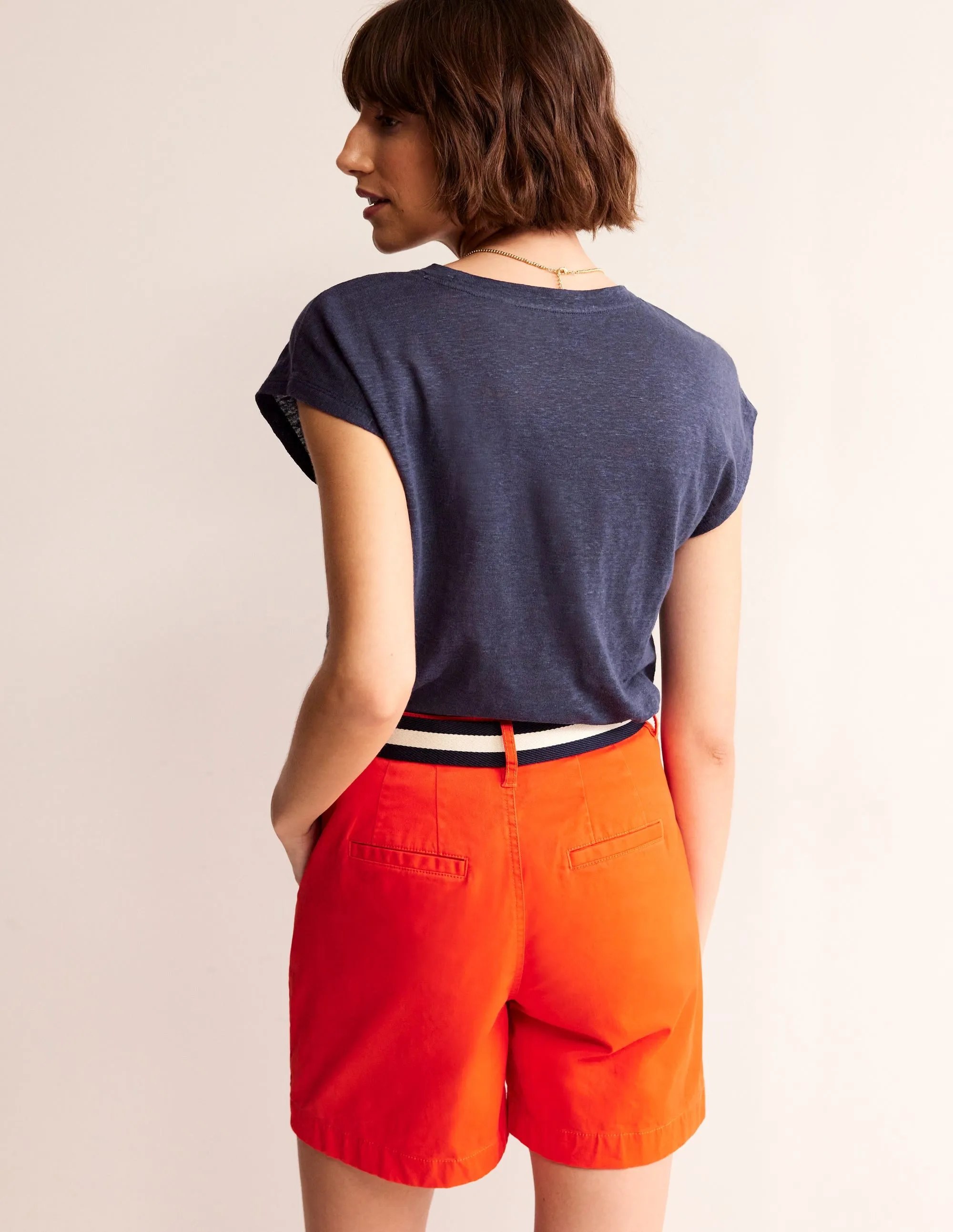 Louisa Crew Neck Linen T-shirt-Navy