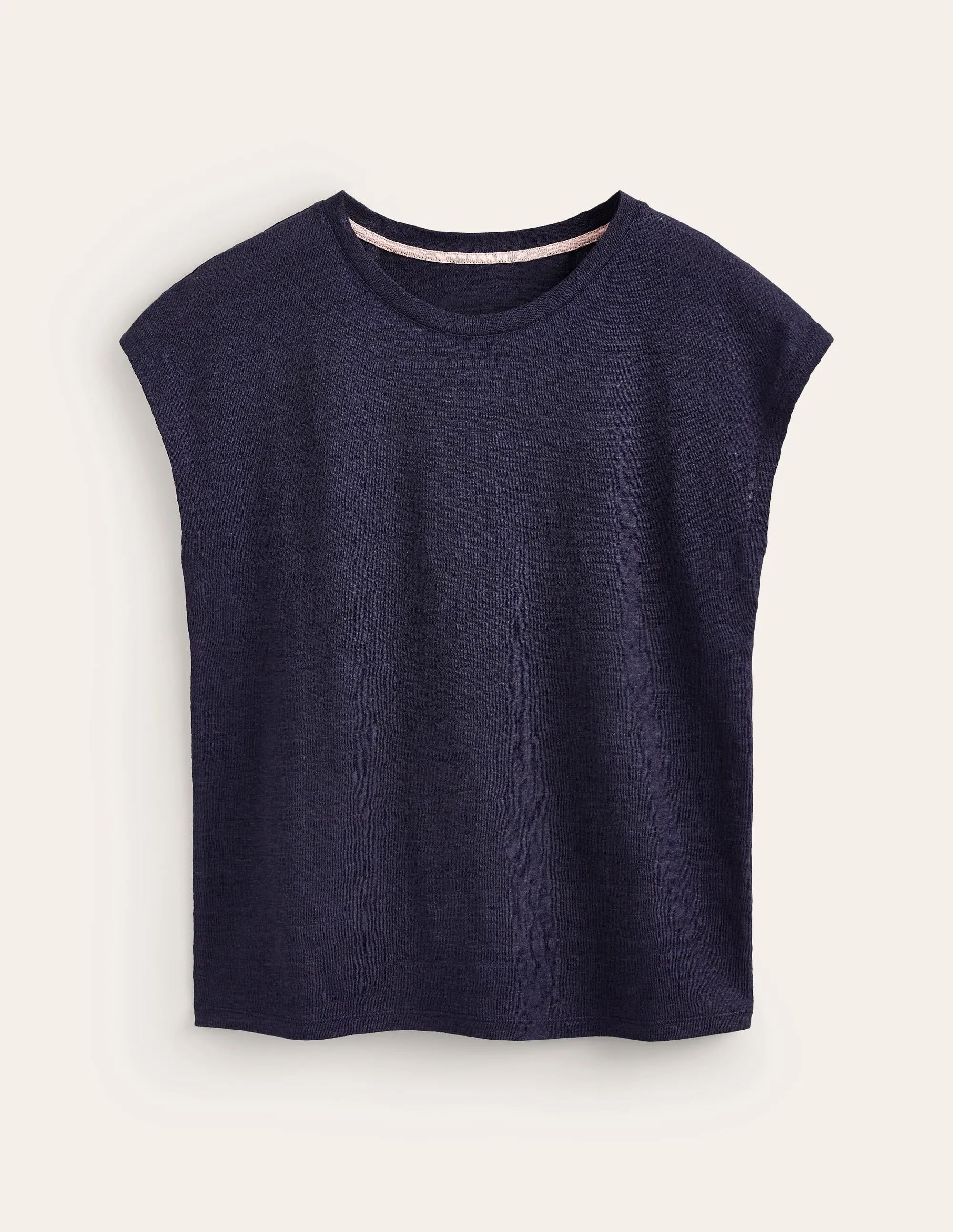 Louisa Crew Neck Linen T-shirt-Navy
