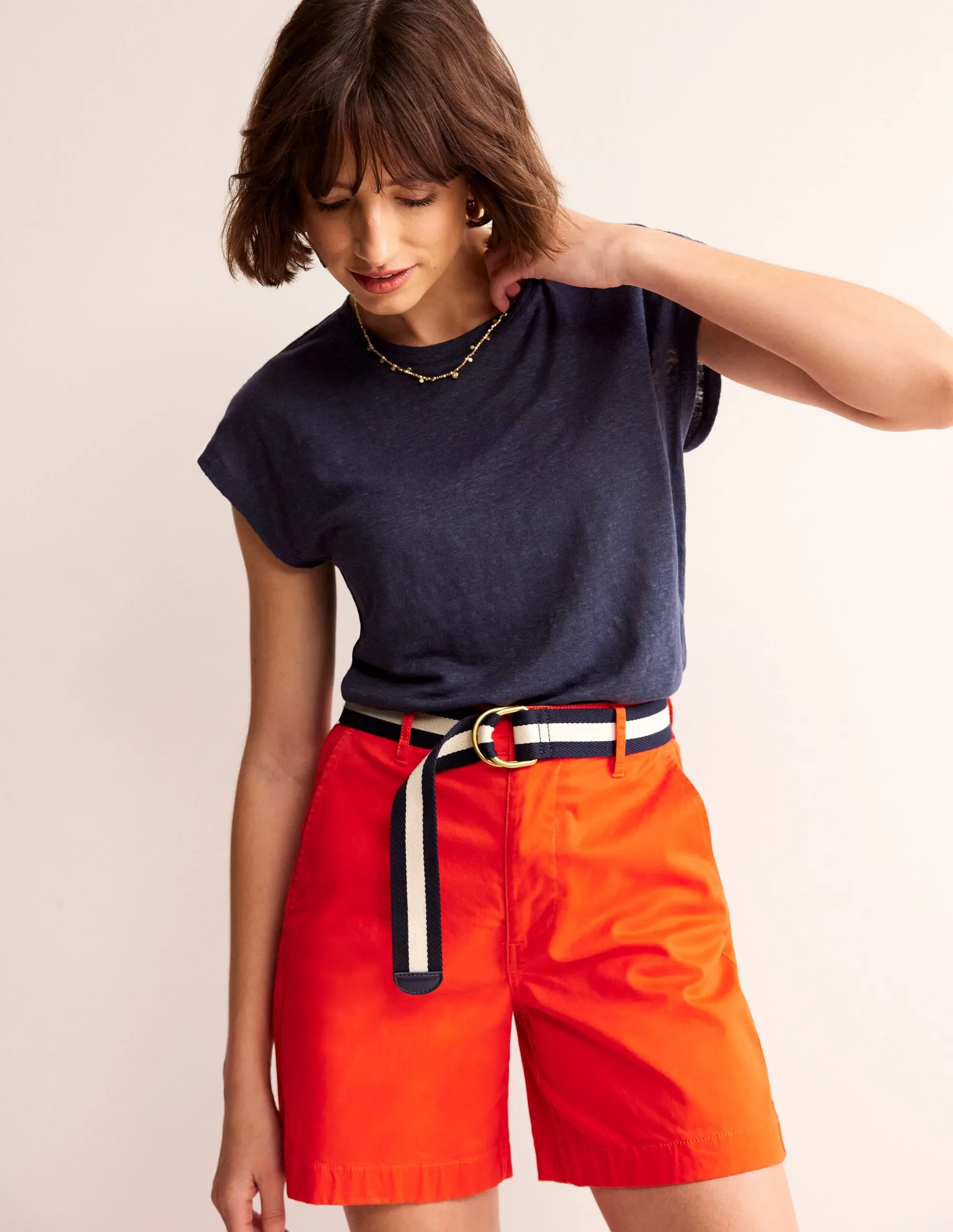 Louisa Crew Neck Linen T-shirt-Navy