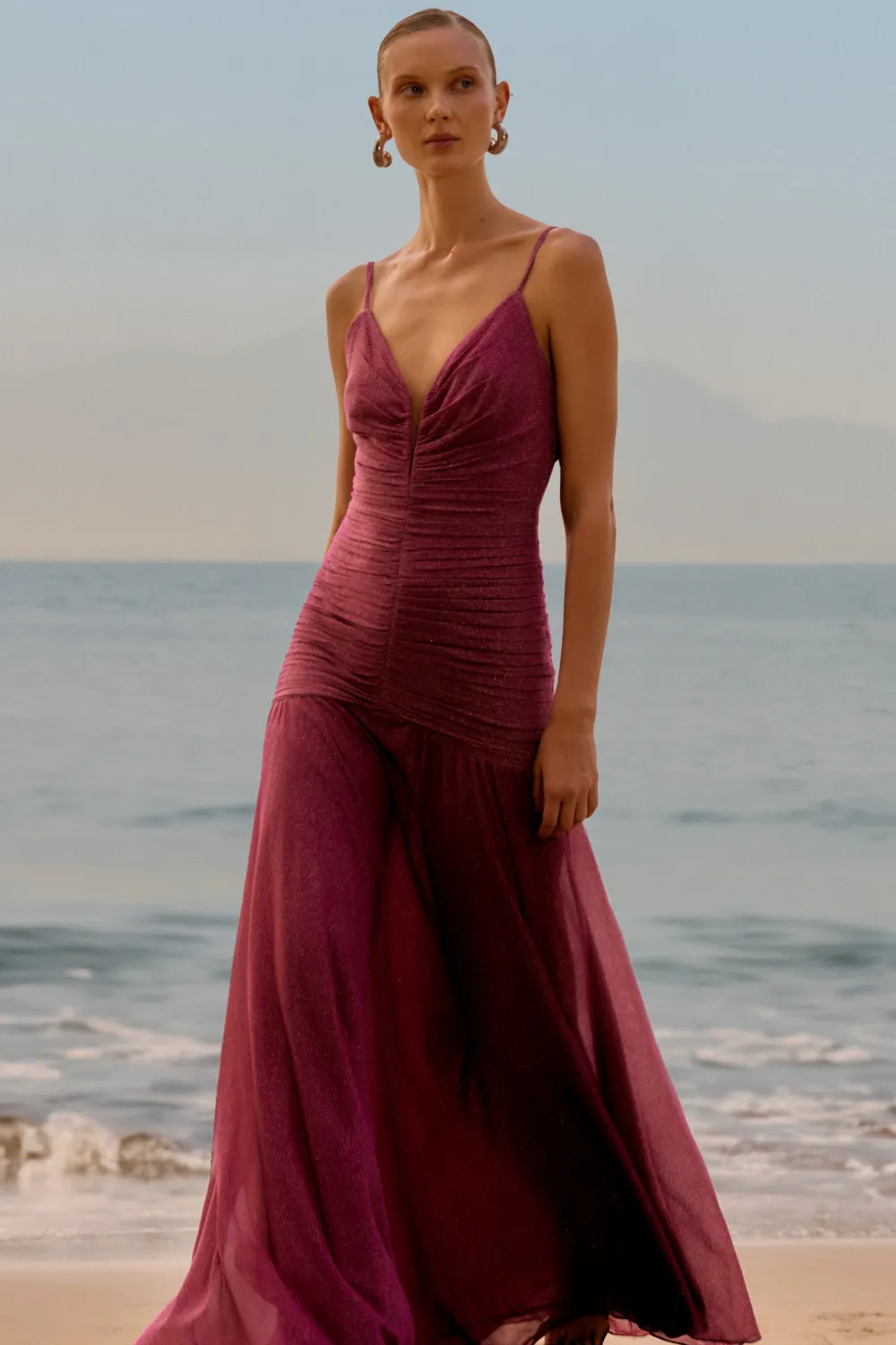 METALLIC PLUNGE GOWN