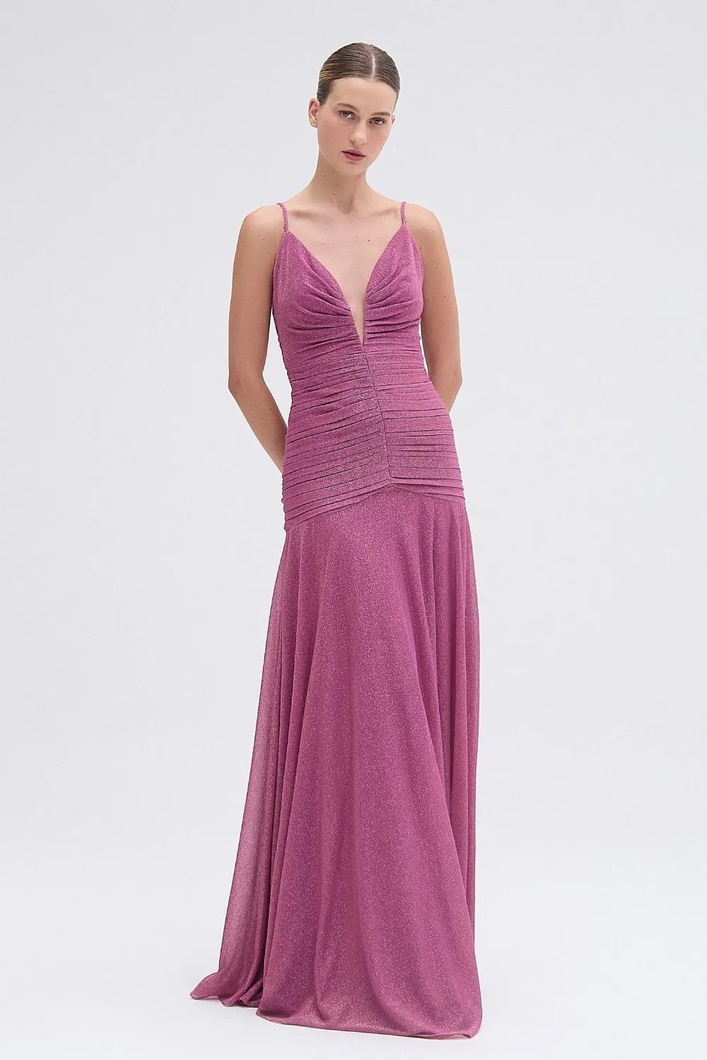 METALLIC PLUNGE GOWN