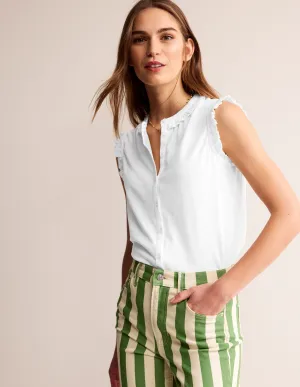 Olive Sleeveless Shirt-White