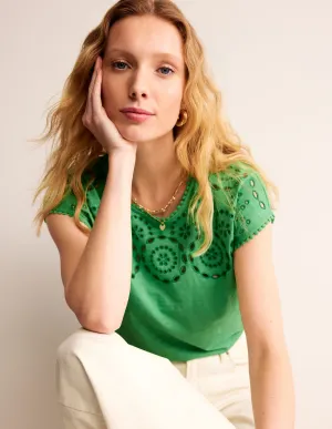 Sasha Broderie T-Shirt-Kelly Green