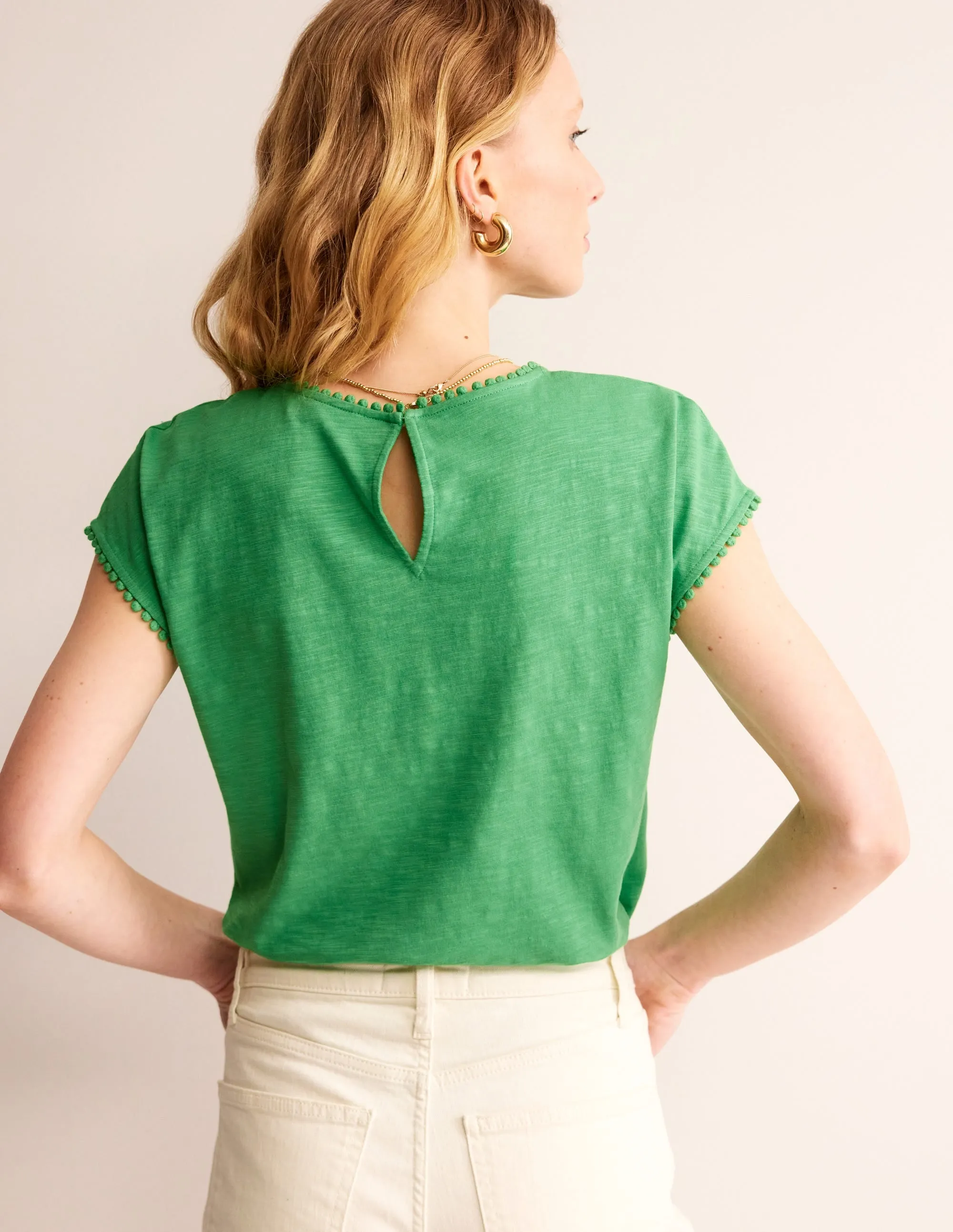 Sasha Broderie T-Shirt-Kelly Green